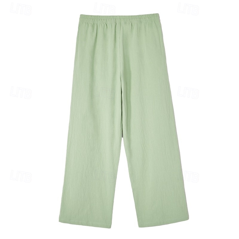 Hombre Pantalones de lino Pantalones de verano Pantalones anchos Correa Bolsillo Cintura elástica Plano Comodidad Transpirable Longitud total Casual Diario Exterior Vacaciones Moda Negro Verde Trébol 2026 - $25.99 –P8