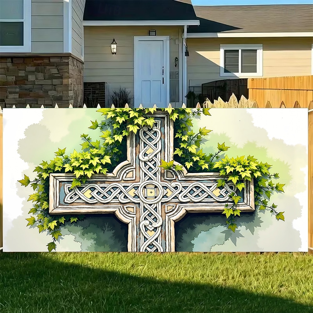 Dzień Św. Patryka gobelin Osłona bramy garażowej Duży wiszący Krzyż celtycki Śłodkie 3D Sceniczny Impreza Obuwie turystyczne Motyw świąteczny Tła do zdjęć Podwórze Wystrój domu 2026 - $49.99 –P5