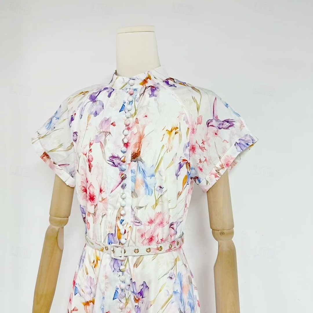 A-Line Ankle Length Tea Length Wedding Guest Dress Wedding Guest Dresses Elegant Daily Short Sleeve High Neck Garden Party Wedding Cowl Back with Floral Print Print 2026 - $114.99 –P4
