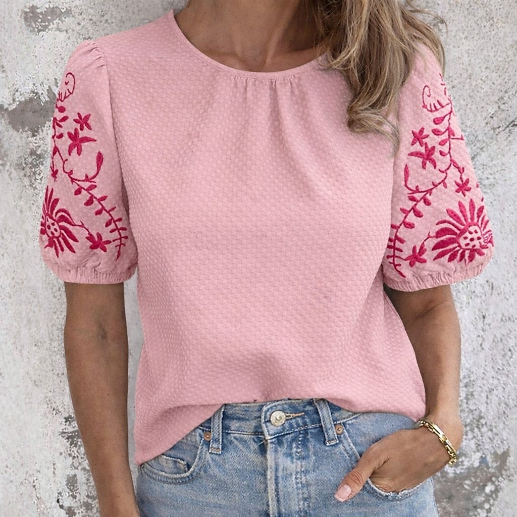 Per donna Maglietta Ricamato Pois Vintage Elegante Casual Manica Corta Manica a Palloncino Girocollo Top Regolari Quotidiano Uscire Abbigliamento da vacanza Blu Nero Rosa Verde Albicocca Estate del 2026 a $26.99 –P3