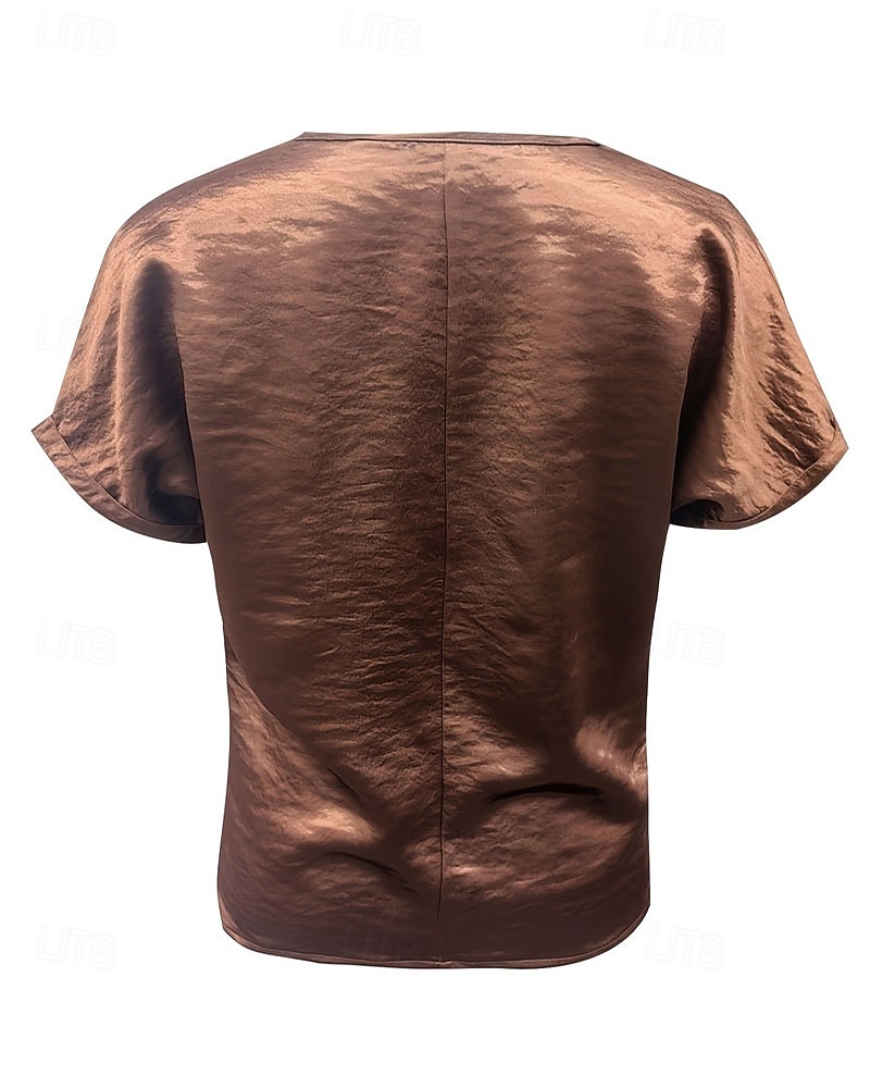 Per donna Elegant Top in raso Blusa Top Eleganti Arricciato Patchwork Drappeggiato Semplice Elegante Vintage Signore Senza Maniche Scollo a V Top Regolari Quotidiano Lavoro Ferie Marrone Estate del 2026 a $26.99 –P2