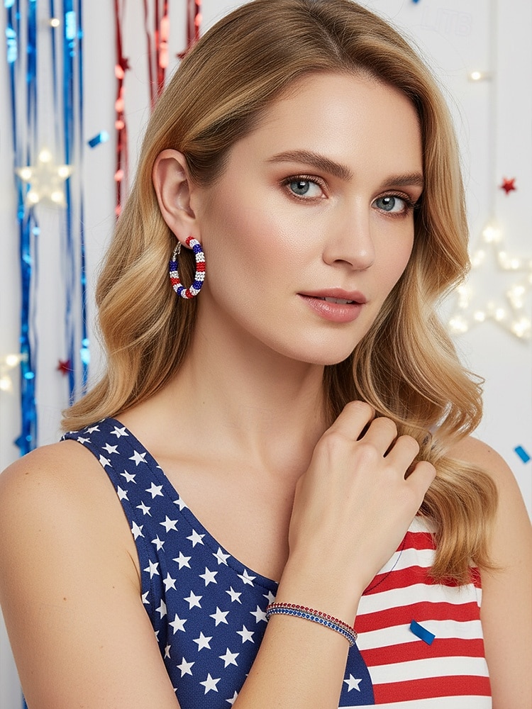 Stany Zjednoczone 250-lecie Narodzin - Tematyczne kolczyki akrylowe dla kobiet - Różne wzory czerwony biały i niebieski idealne na Dzień Niepodległości i obchody USA 2026 - $14.99 –P1