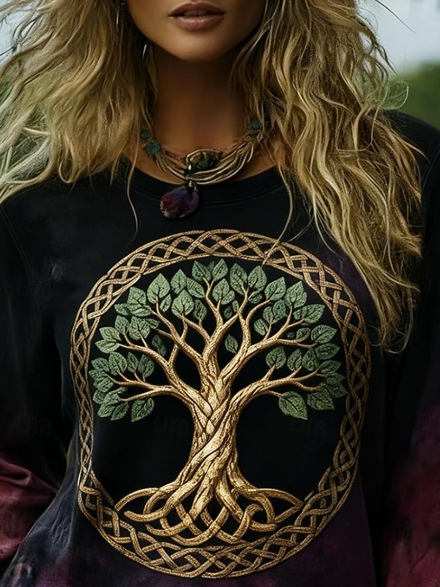 Mujer camisa boho Camiseta Estampado Graphic Bohemia Vintage Casual Manga Larga Cuello Barco Tops regulares Diario Fin de semana Ropa de vacaciones Negro Verano Primavera Otoño 2026 - $19.99 –P3