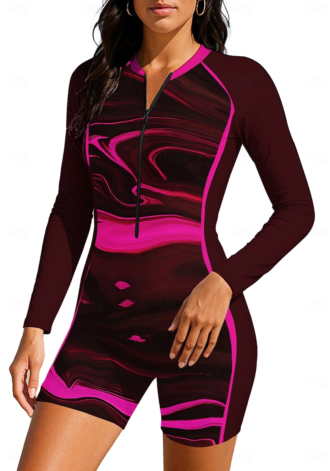 Per donna Muta da Immersione Rash Guard Costume da bagno Set di costumi da bagno Astratto Con zip Imbottitura rimovibile Cerniera Frontale Protezione Solare UV UPF50+ Ultra Leggero (UL) Manica Lunga del 2026 a $35.99 –P7
