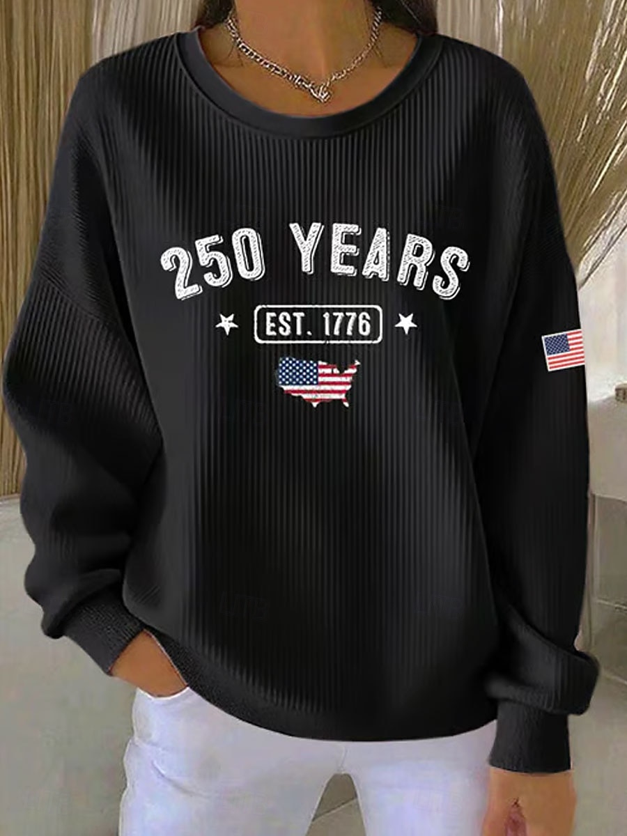 Giorno dell'Indipendenza Anniversario Americano Patriottico Maglione Pullover Testurizzato per Donna Maglione Grafico Lettera Casual Maniche Lunghe Collo Crew Casual Casa Strada Blu Nero Bianco Rosso del 2026 a $29.99 –P2