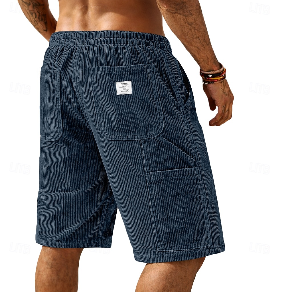 Men's Shorts Summer Shorts Casual Shorts Corduroy Shorts Pocket Elastic Waist Plain Comfort Breathable Knee Length Daily Outdoor Streetwear Vacation Fashion Blue Black Micro-elastic 2026 - $21.99 –P12