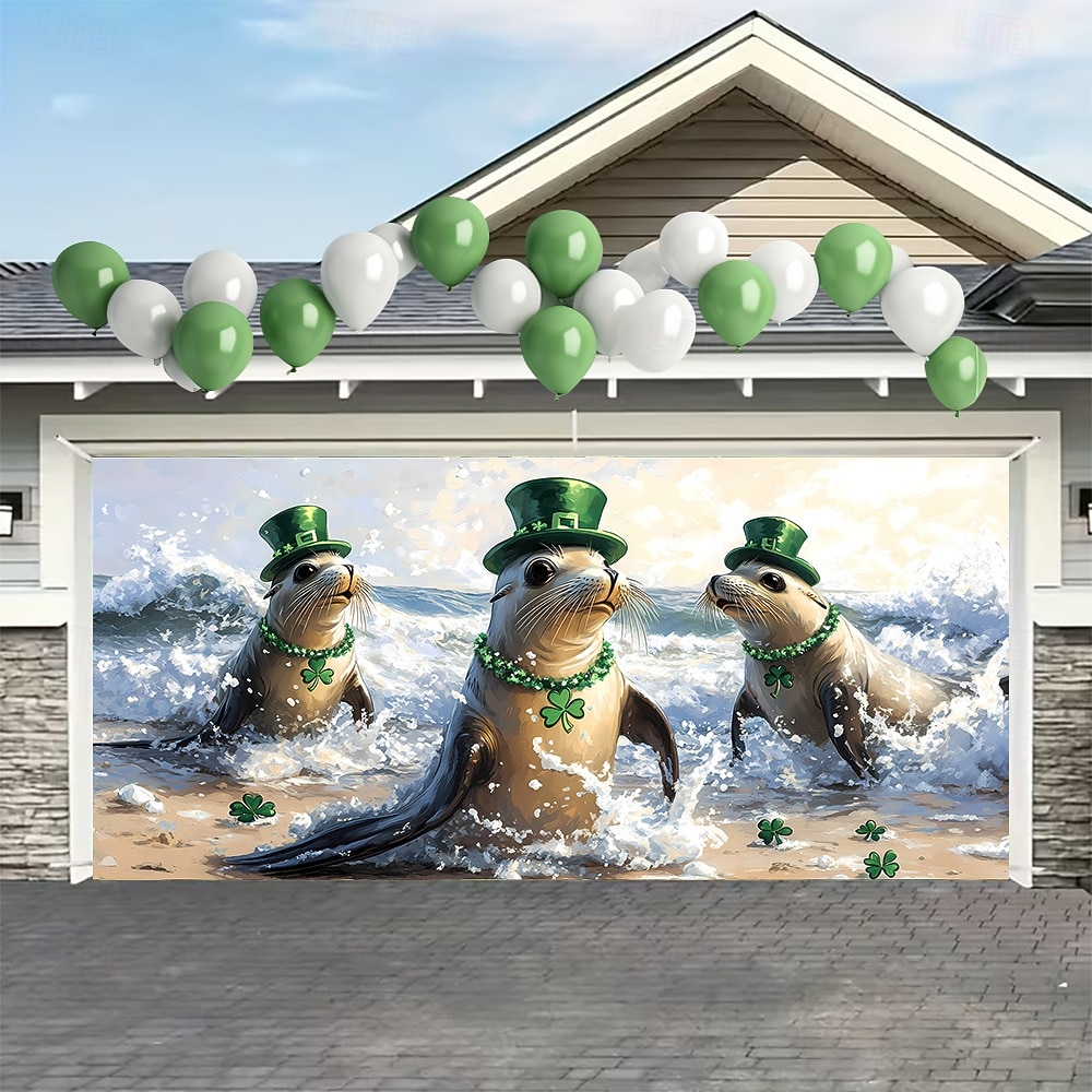 St. Patricks Day Tapisserie Garagentorabdeckung Großes Hängendes Elf Tier Niedlich 3D Party Outdoor Urlaub Hintergründe aufnehmen Yard Wohndeko 2026 - $49.99 –P1