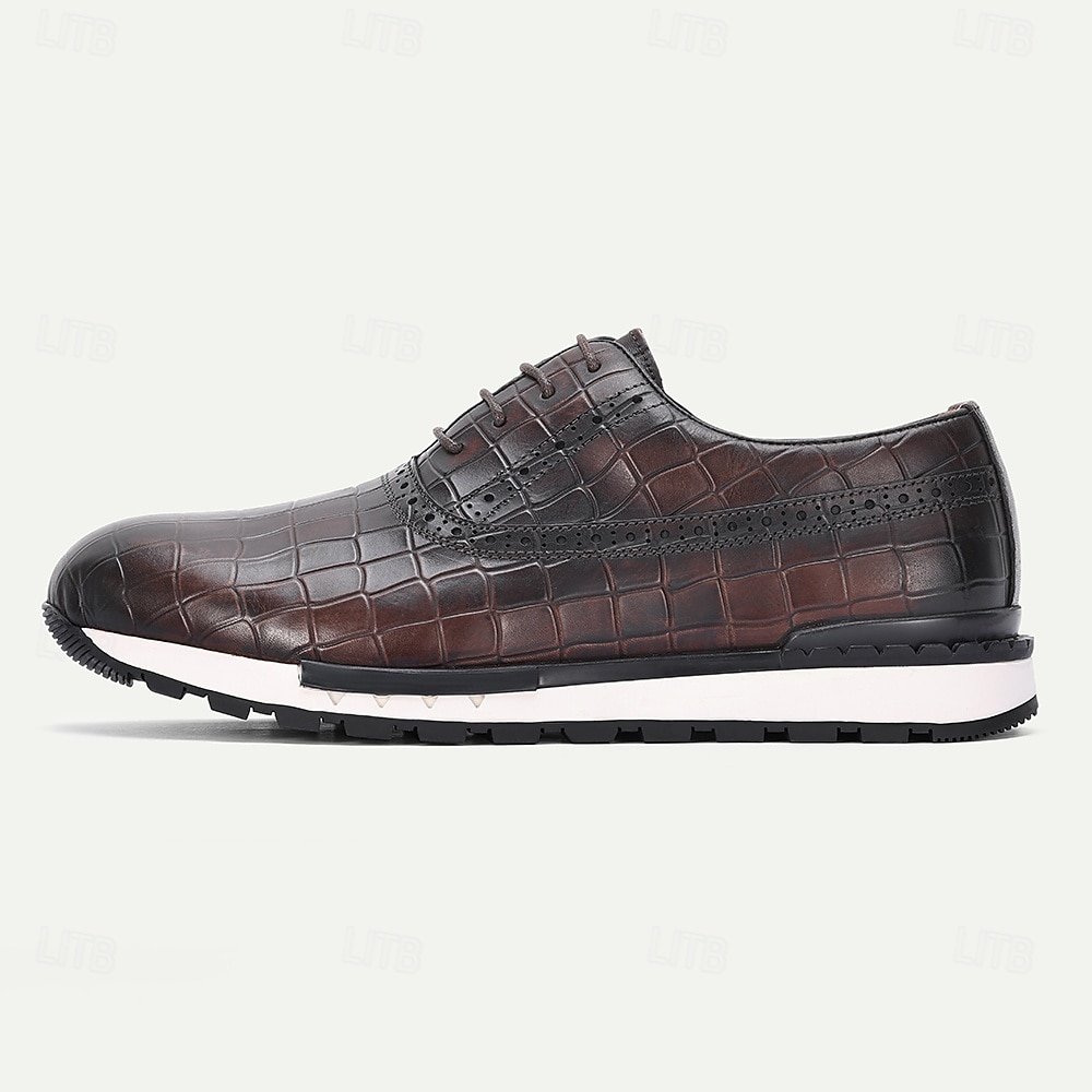 Zapatos elegantes de piel auténtica con estampado de cocodrilo para hombre: diseño moderno, duraderos y cómodos, perfectos para bodas y eventos formales. 2026 - $84.99 –P3