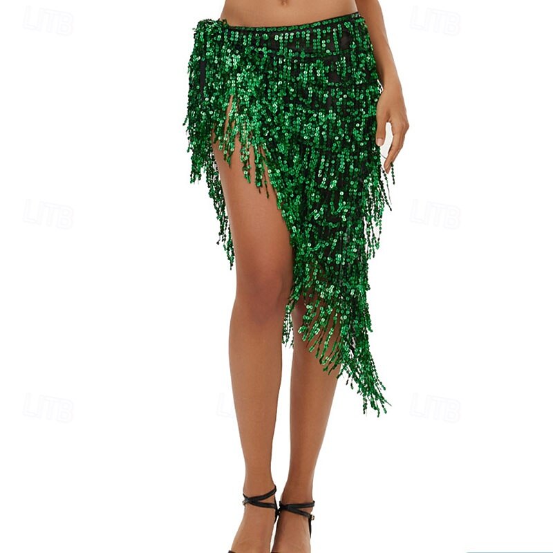 קרנבל 2026 ריו קרנבל בגדי ריקוד סמבה עם נצנצים נוצצים, חצאית מיני עם גדילים, תחפושת הופעה לפסטיבל ברזיל 2026 - $19.99 –P2