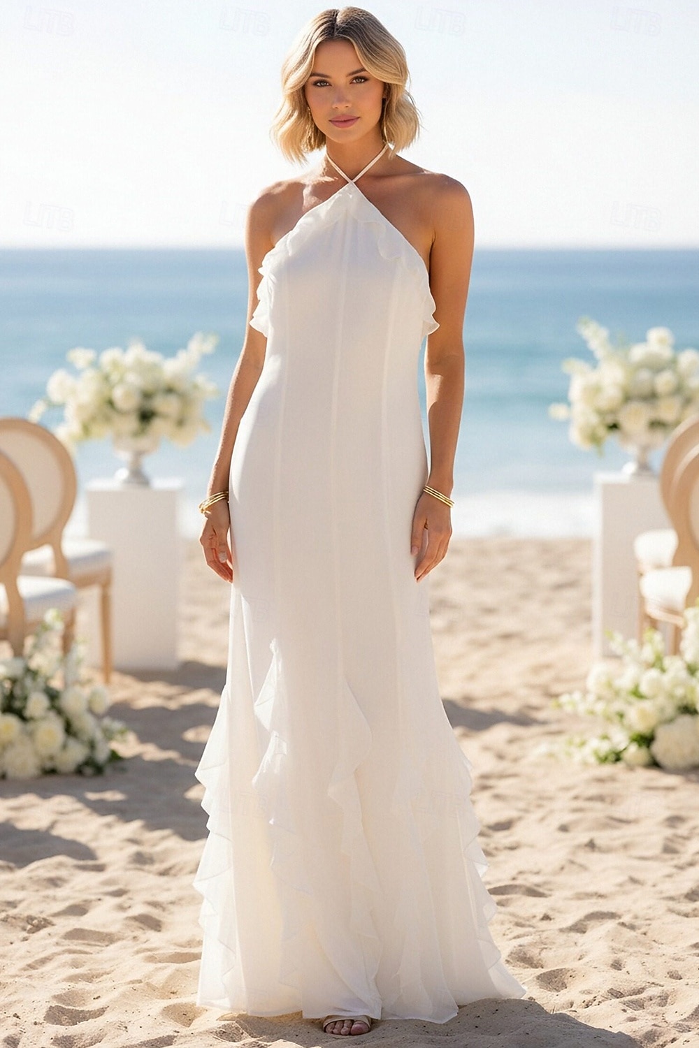 column halter neck wedding dress Sexy Halterneck Column Bridal Dress in Lace