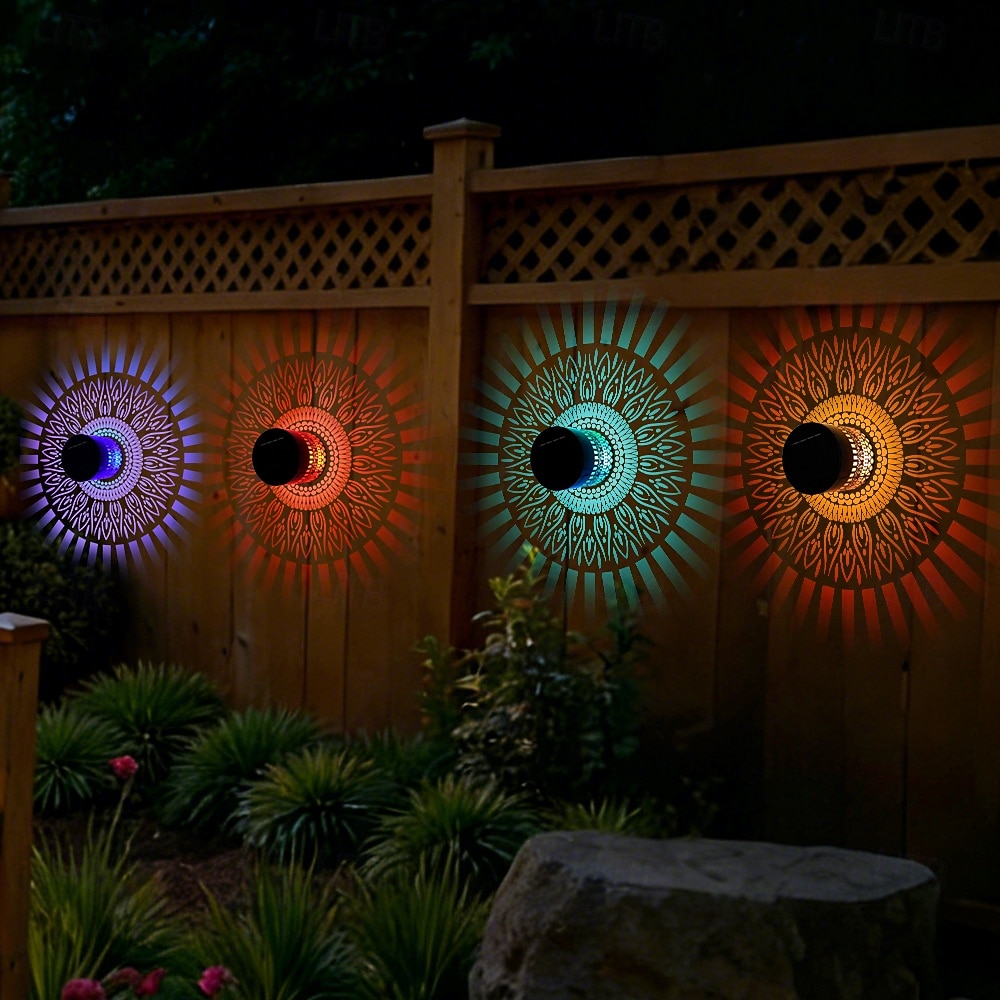 2 ks venkovní solární vodotěsné kreativní duté válcové železné projekční nástěnné osvětlení, závěsné lucerny pro zahradu, dvůr, cestu, trávník, schodiště, krajinářské osvětlení, venkovní dekoraci 2026 - $30.99 –P13