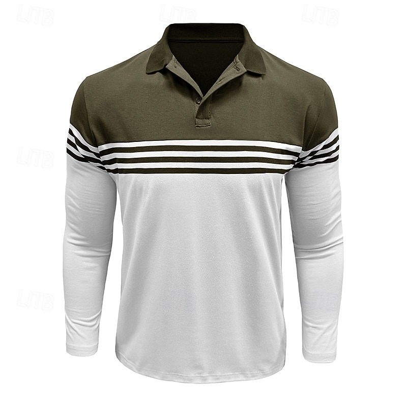 Hombre Polo de algodón Camiseta de golf Casual Negocio Cuello polo acanalado Manga Larga Moda Color sólido A Rayas Botones Primavera Primavera & Otoño Ajuste regular Negro Vino Azul Marino Marrón 2026 - $24.99 –P6