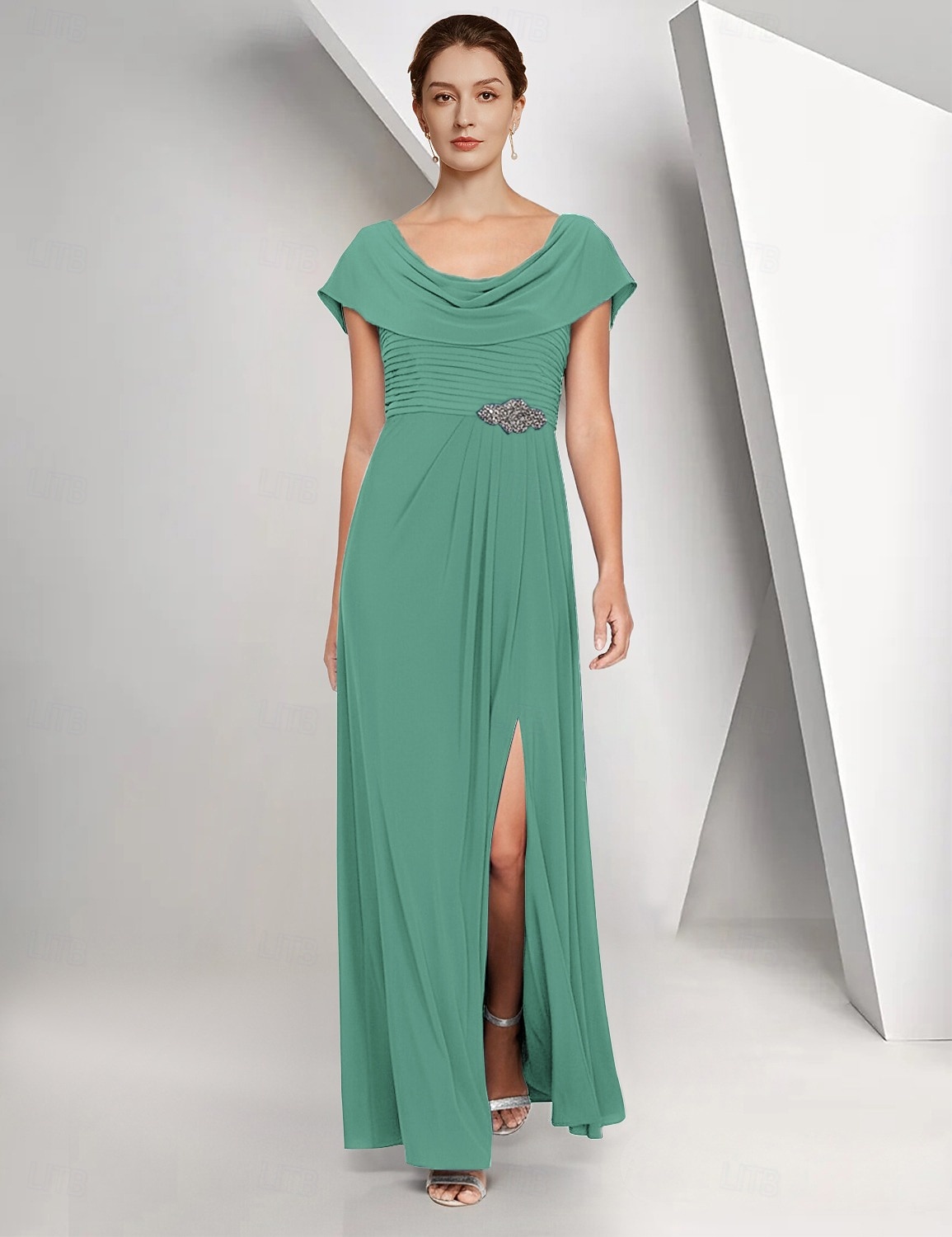 A-Line Floor Length Wedding Guest Dress Chiffon Dress Formal Dresses Mother of the Bride Dress Cap Sleeve Crew Neck Elegant Simple Wedding Guest Semi Formal Chiffon with Crystals 2026 - $172.99 –P4