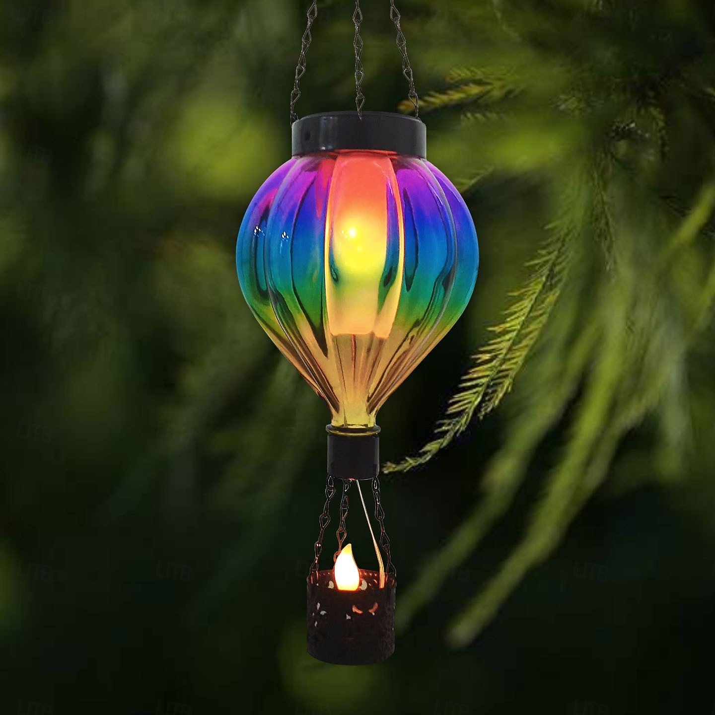 1 linterna de globo aerostático de metal de vidrio colorido impermeable y solar para exteriores, luz de llama simulada LED, decoración de árboles de granja y jardín, iluminación de paisaje, luz 2026 - $30.99 –P5
