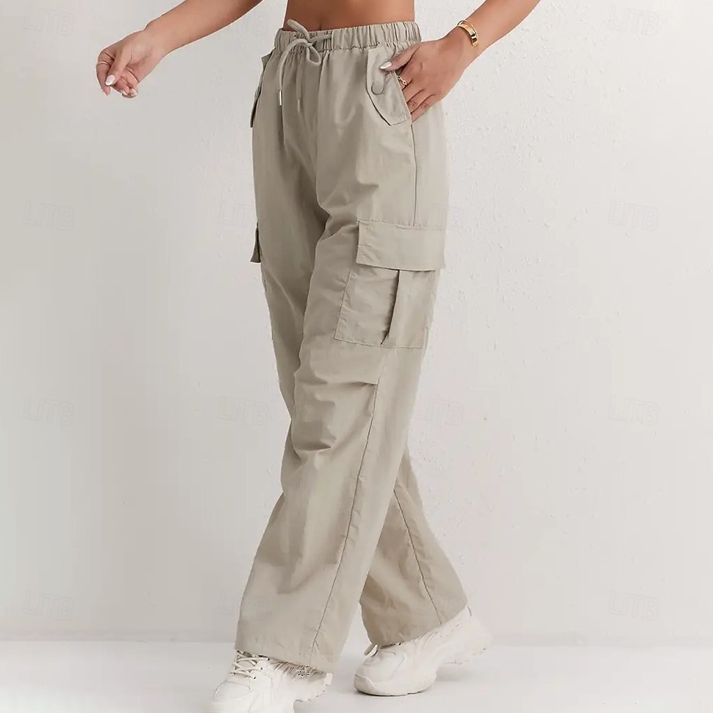 Damen Cargo-Hosen Hose Freizeithose Urlaub Mode Alltagstauglich Volle Länge Hohe Taille Einfarbig Einfach Kordelzug Tasche Weites Bein Komfort Schnelltrocknend Weich Unelastisch Outdoor Streetwear 2026 - $32.99 –P1