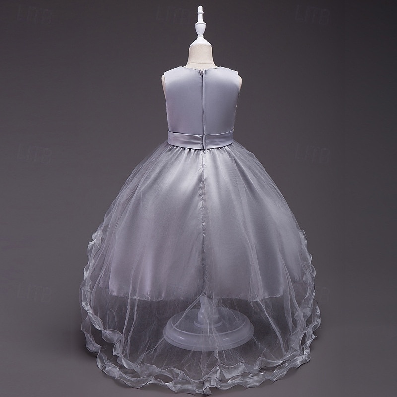 Robe de Demoiselle d'Honneur Fille Fille Robe de soirée Tenue de mariage Soirée Mariage Formel Élégant Mode Beau Maille Fleuri Sans manches Col Rond Gris bleu marine 4 ans et + de 2026 ? $29.99 –P10