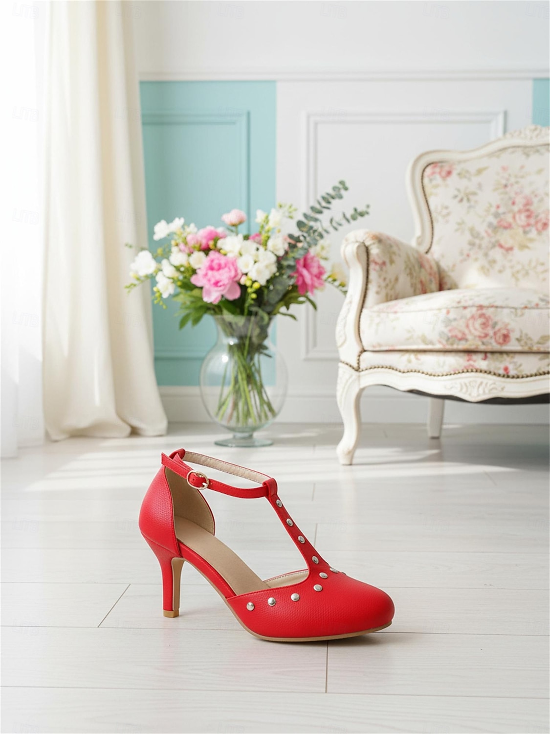 Pantofi cu toc mediu, negri, cu bareta în T și accente argintii, model Mary Jane pentru femei – stil elegant de zi cu zi, pentru ținute profesionale de birou și naveta elegantă 2026 - $46.99 –P8