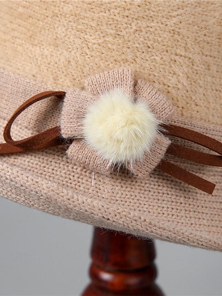 Женская шерстяная фетровая шапка с плюшевым помпоном в виде цветка, доступна в нескольких цветах, идеально подходит для зимы и повседневной носки. 2026 - $14.99 –P10