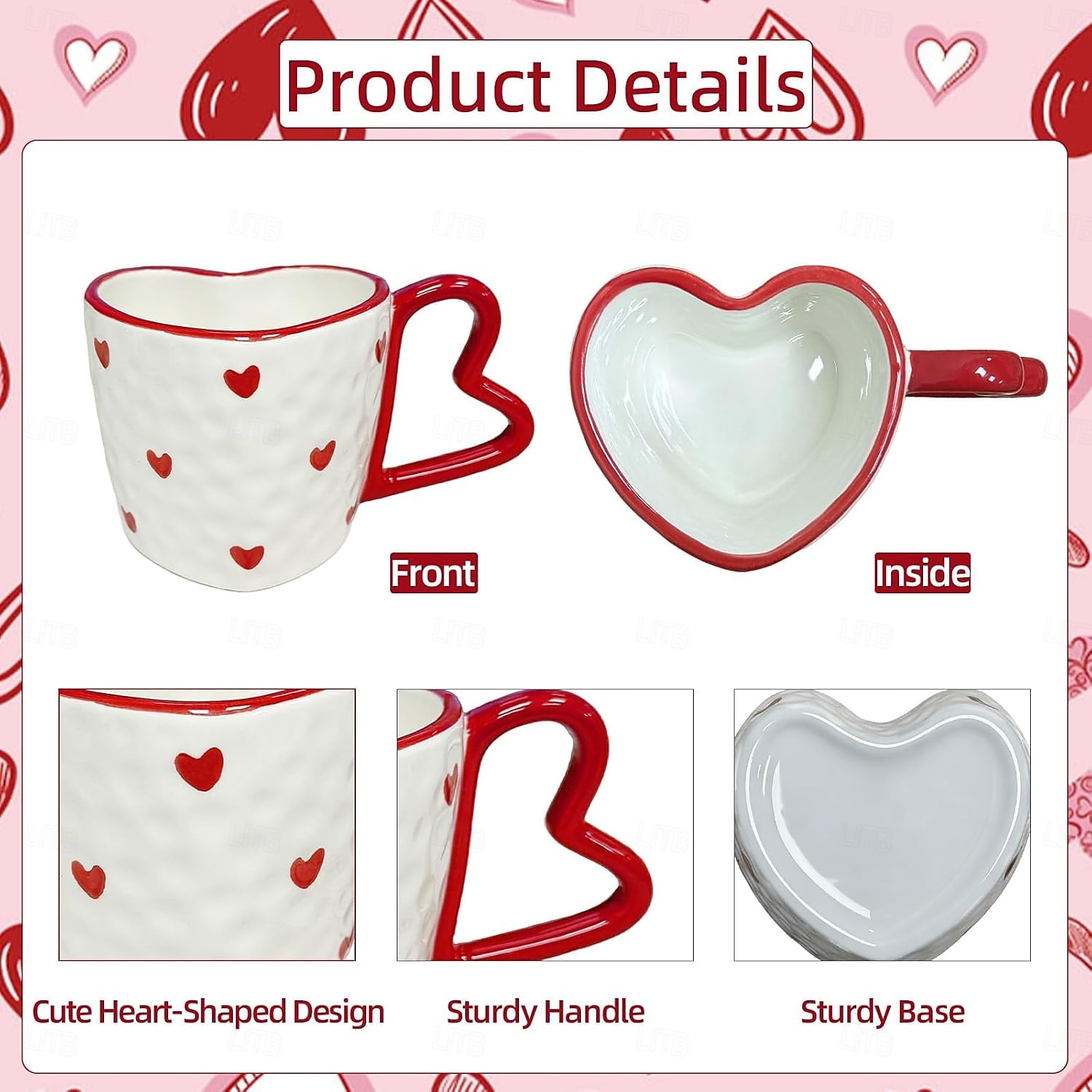 Hartvormige koffiemok van 295 ml – schattige keramische mok met hartje als accent, perfect voor Valentijnsdag, bruiloften, jubilea, romantische cadeaus, koffie, thee, warme chocolademelk, en als 2026 - $21.99 –P2