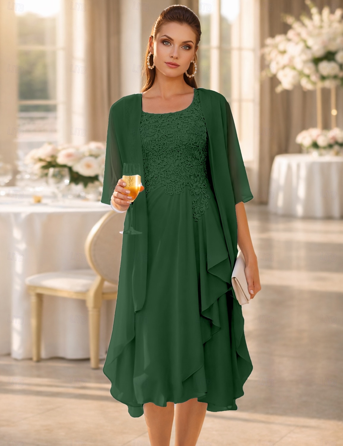 Из двух частей А-силуэт До колена Свадебное платье для гостей Платье для матери невесты Без рукавов Совок шеи Элегантный стиль Свадебный гость Свадебные прием Шифон Кружева Платья-жакеты с 2026 - $157.99 –P9