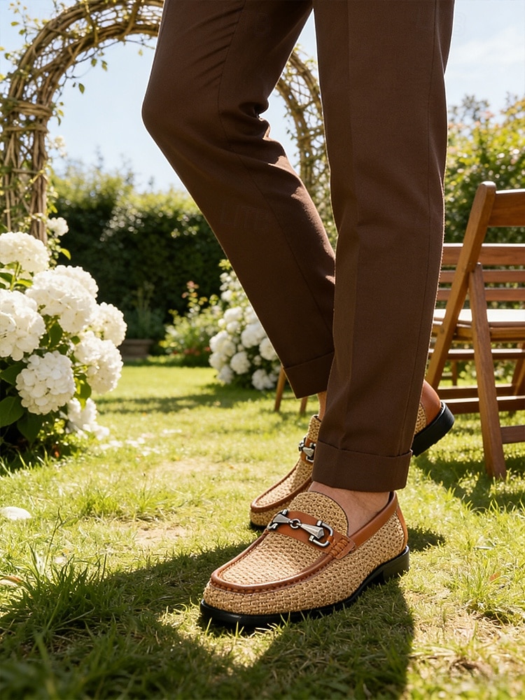 Mocasini eleganți din piele pentru bărbați - design țesut cu detalii din piele, ideali pentru ocazii casual și semi-formale 2026 - $94.99 –P3