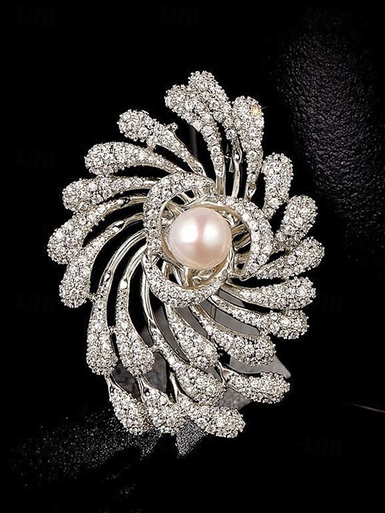 Spilla da donna in lega con perle finte, colori oro e argento, elegante design a spirale con fuochi d'artificio, perfetta per matrimoni e cene formali del 2026 a $11.99 –P8