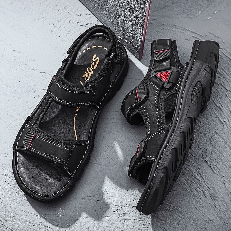 Brune herresandaler med borrelås, fritidssko for utendørs bruk, perfekt for sommerferier og stranddager 2026 - $46.99 –P6