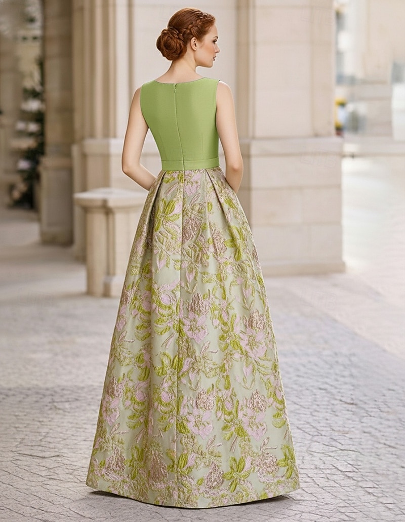 A-Line Floor Length Evening Gown Elegant Sleeveless V Neck Wedding Formal Pocket Satin Jacquard with Pleats 2026 - $136.99 –P2