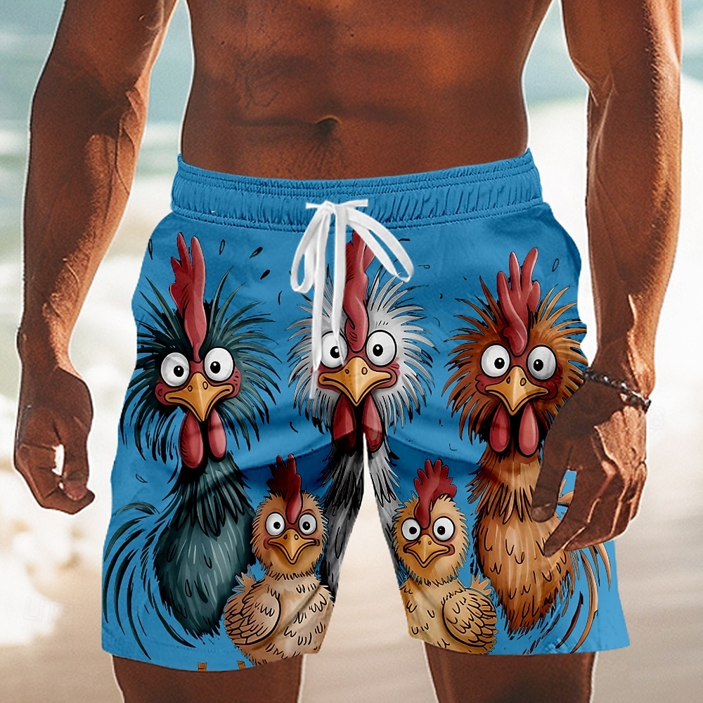 Herr Tecknat Brud Frizzle Chickens Badshorts Boardshorts Medium Midja Hawaiisk Rolig Strandsemester Sidfickor Mesh foder Elastisk dragsko i midjan Designer Kläder 2026 - $20.99 –P2