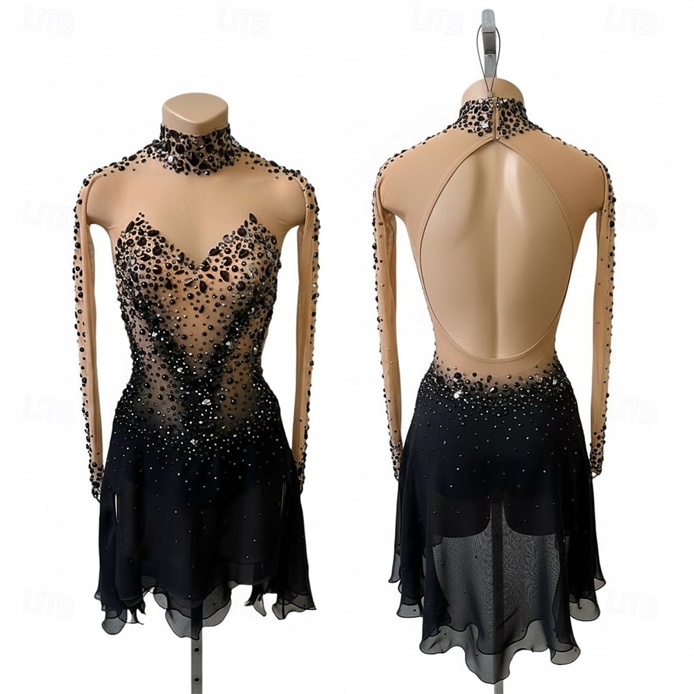 Abito da pattinaggio artistico Per donna Pattinaggio sul ghiaccio Vestito Nero Patchwork Schiena aperta Spandex Rete Alta elasticità Allenamento Competizione Vestiti da pattinaggio sul ghiaccio del 2026 a $279.19 –P1