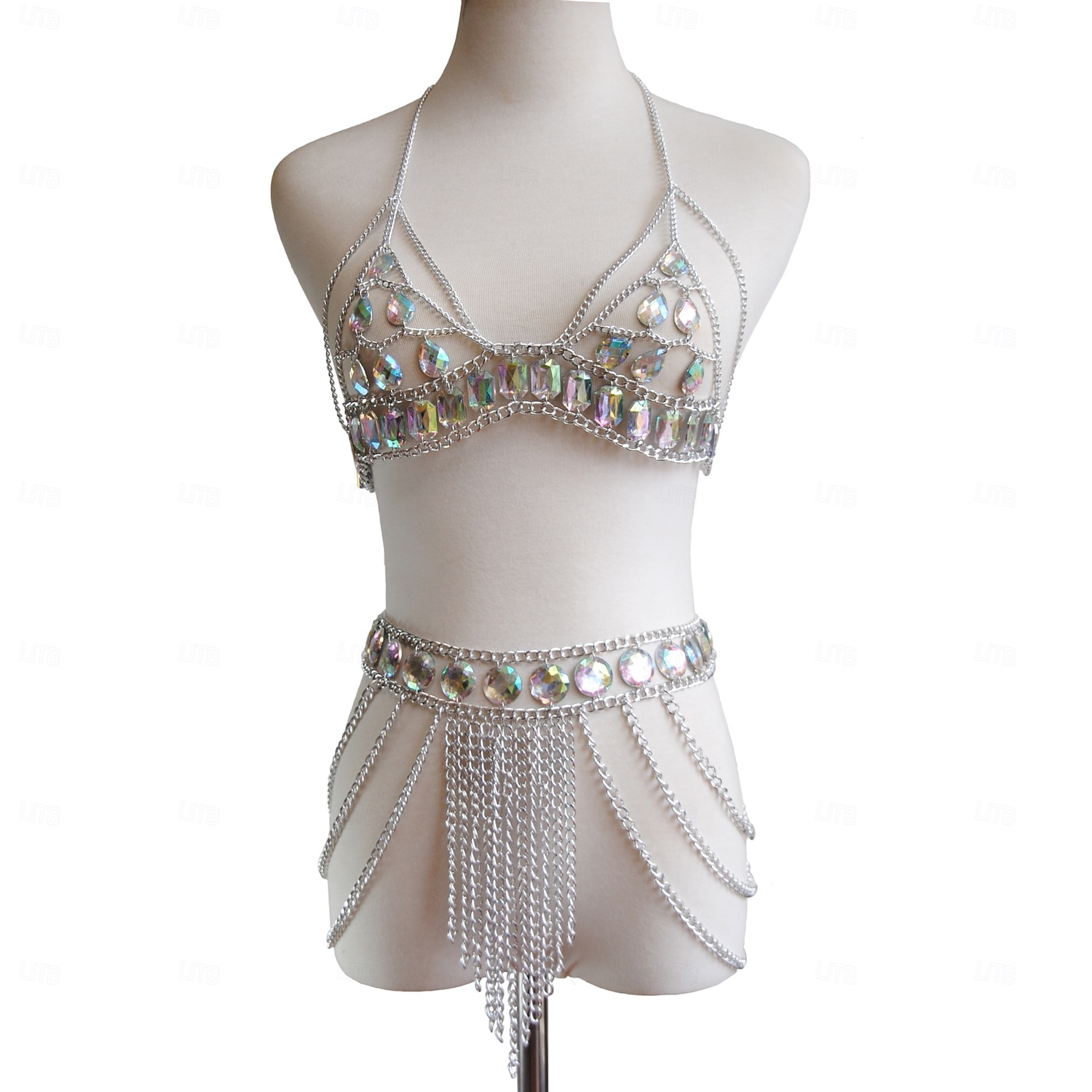 Samba Dancewear Iriserende Edelsteen Gouden Lichaamsketting Bikini Set Performanced Costume 2026 - $37.99 –P3
