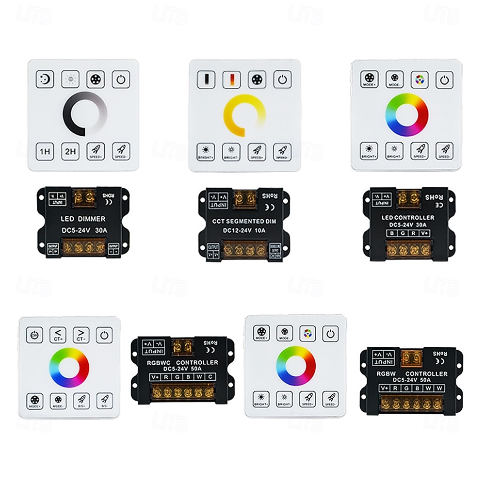 Stmívač LED pásků 2,4G RF bezdrátové dálkové ovládání stmívatelný nástěnný stmívač vhodný pro jednobarevné dvoubarevné RGB RGBW RGBCCT LED pásky DC5V-24V 10-50A jednokanálový stmívač 2026 - $28.99 –P1