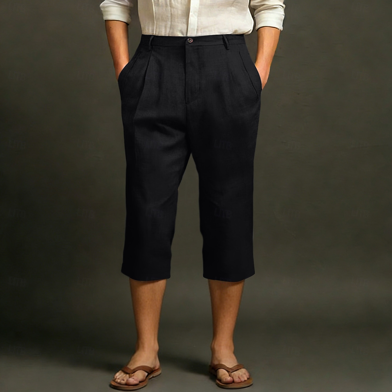 Męskie Lniane spodnie Spodnie capri Letnie spodnie Kieszeń Elastyczny pas Równina Komfort Oddychający Długość do łydki Codzienny Na zewnątrz Plaża Moda Styl klasyczny Niebieski Ciemny khaki Średnio 2026 - $22.99 –P1