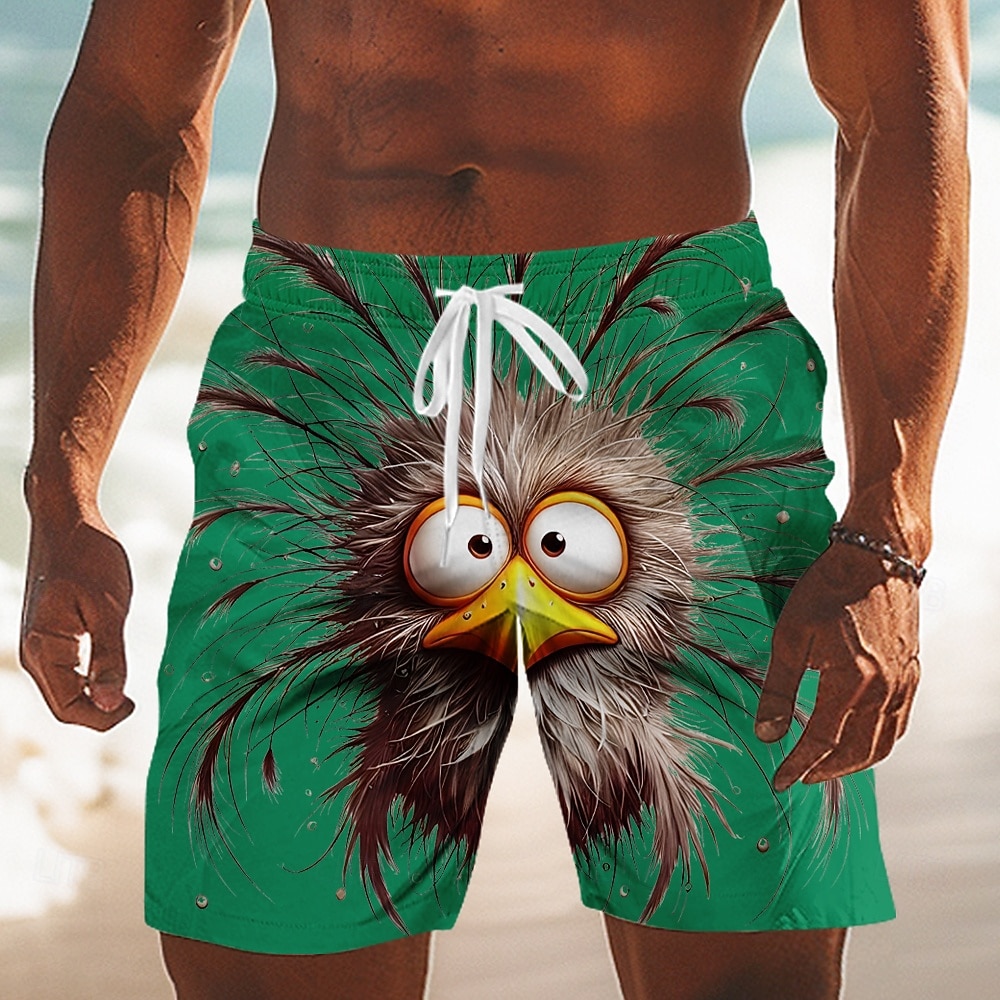 Herren Cartoon Küken Frizzle Chickens Badehosen Badeshorts Boardshorts Mittlere Taille Hawaiianisch Lustig Strandurlaub Seitentaschen Netzfutter Elastischer Kordelzug in der Taille Designer Bekleidung 2026 - $20.99 –P2