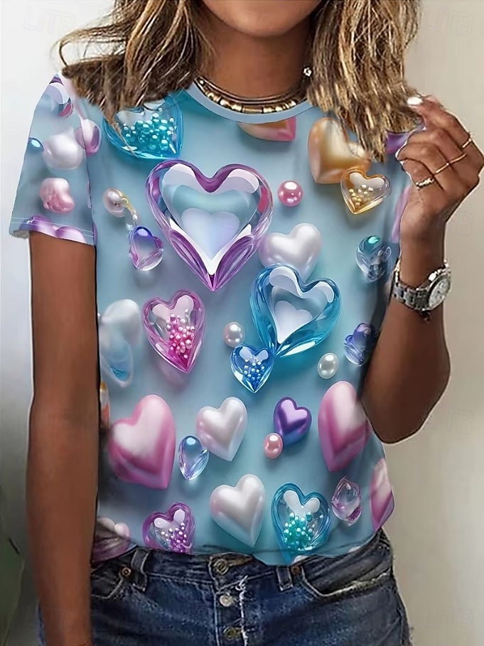 Mujer Camiseta Estampado Graphic Abstracto Vintage Elegante Clásico Manga Corta Cuello Barco Tops regulares Diario Fin de semana Azul Piscina Gris Oscuro Verano Primavera 2026 - $22.99 –P2