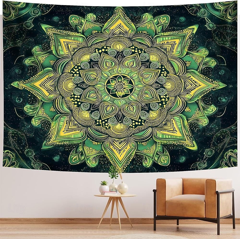 Tapiz de mandala verde para colgar en la pared, diseño floral bohemio, gran sala de meditación zen, arte de pared estético, decoración del hogar, arte de pared, telón de fondo, póster de tela 2026 - $20.99 –P5