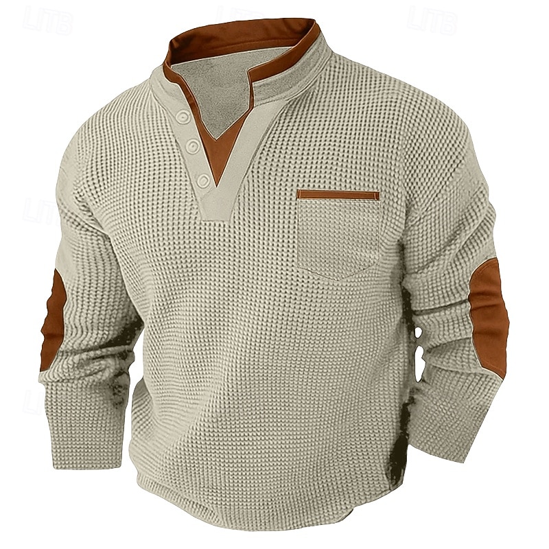 Męskie Koszulka waflowa Koszula Henley z waflami Długi rękaw W serek Wiosna i jesień Jednokolorowe Moda Podstawowy fałszywy dwuczęściowy Ulica Codzienny Sport Czarny Biały Burgundowy Top Tee dla 2026 - $23.99 –P12