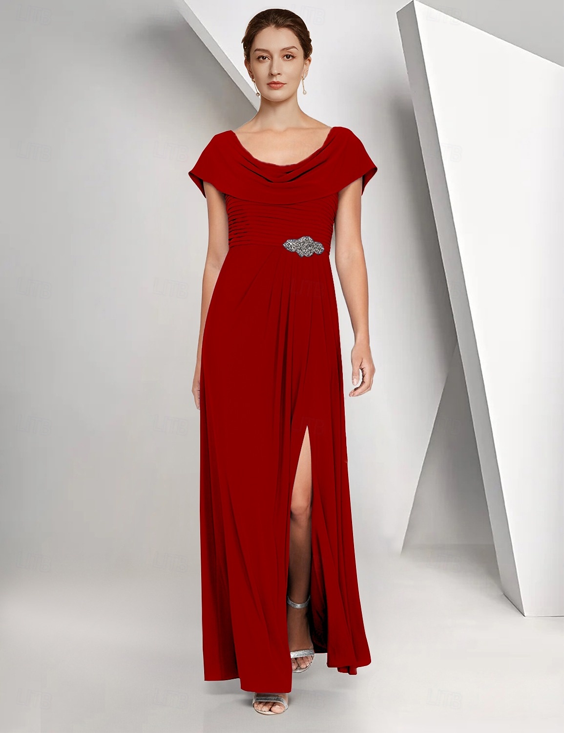 A-Line Floor Length Wedding Guest Dress Chiffon Dress Formal Dresses Mother of the Bride Dress Cap Sleeve Crew Neck Elegant Simple Wedding Guest Semi Formal Chiffon with Crystals 2026 - $172.99 –P8