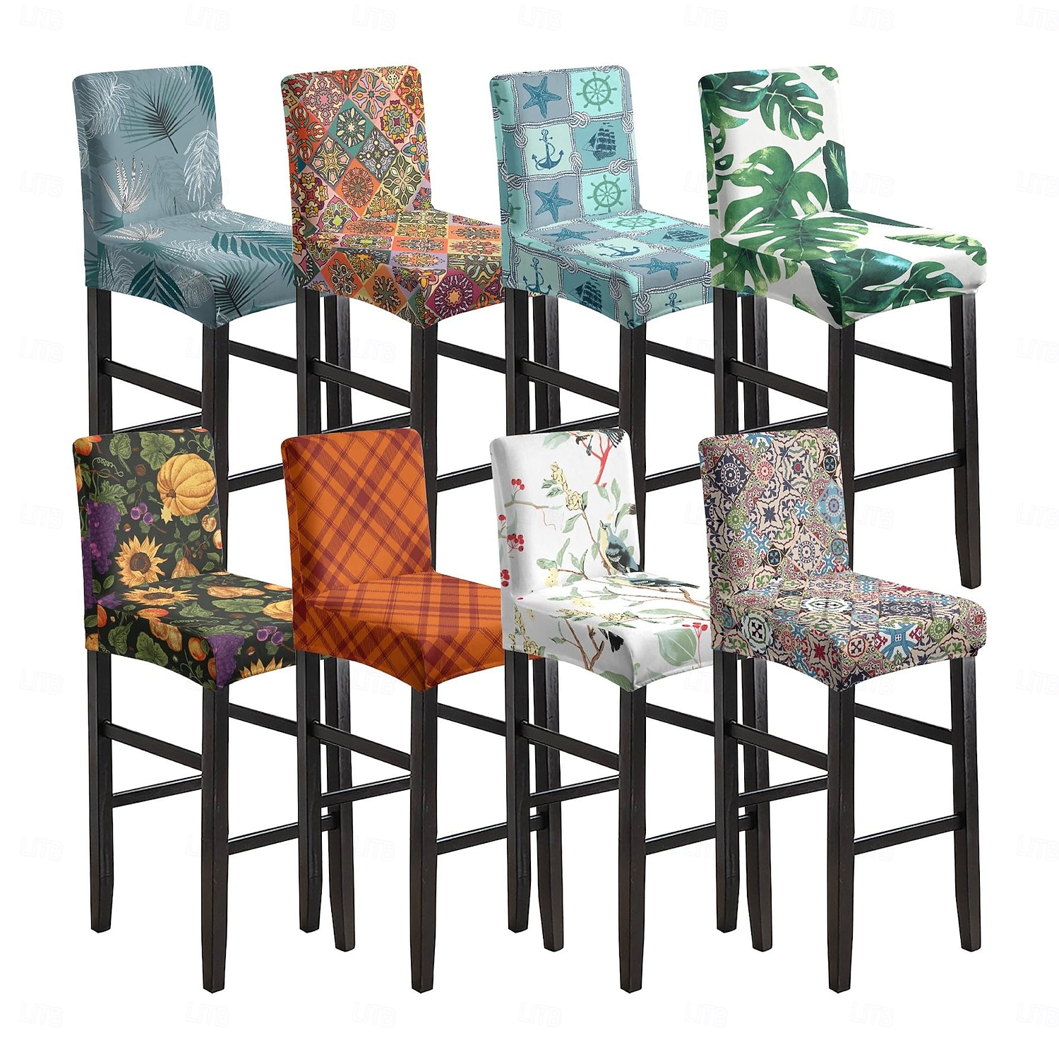 Capas elásticas estampadas para banquetas de bar (1/2/4/6 peças), capas protetoras para cadeiras de encosto baixo, ideais para casa, hotel e sala de jantar. de 2026 por $14.99 –P1