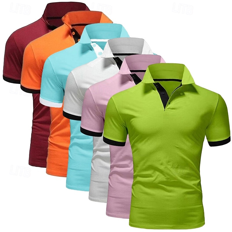 6PCS Men's Polo Golf Shirt Casual Sports Classic Short Sleeve Basic Solid Color Plain 6-Piece Multi-pack Summer Spring All Seasons Regular Fit Polo 2026 - $67.99 –P10