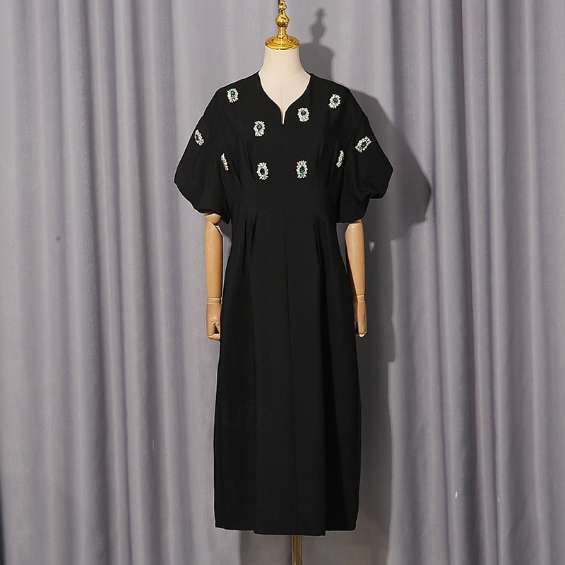 A-Line Tea Length Party Dress Cocktail Dress Wedding Guest Dress Wedding Guest Dresses Elegant Vintage Daily Short Sleeve V Neck Wedding Church with Pleats 2026 - $114.99 –P4