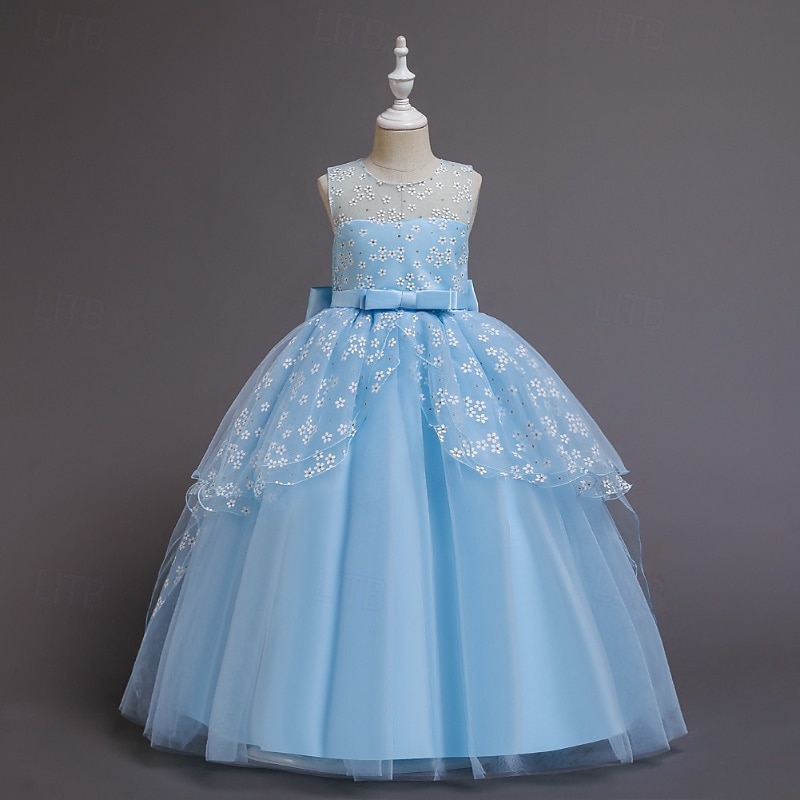 Vestido para Meninas das Flores Para Meninas Vestido formal Traje de casamento Festa Casamento Formal Moda Adorável Formal Patchwork Com Transparência Floral Princesa Sem Manga Gola Redonda Azul de 2026 por $43.99 –P3