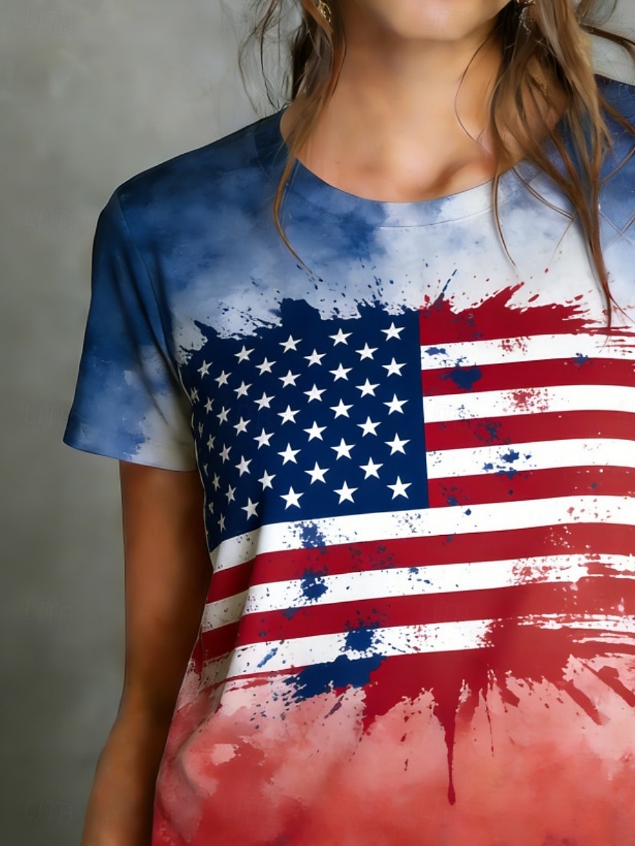 Giorno dell'Indipendenza Americana Per donna Maglietta Stampato Grafico Bandiera Americana Elegante Classico Casual Manica Corta Girocollo Top Regolari Quotidiano Sportivo Uscire Blu Estate Primavera del 2026 a $14.99 –P2