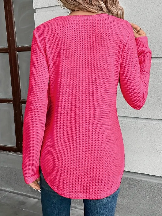 Per donna Blusa Bottoni Tinta unica Elegante Casual Manica Lunga Scollo a V Top Regolari Quotidiano Nero Bianco Fucsia Cachi Primavera Autunno Inverno del 2026 a $25.99 –P7