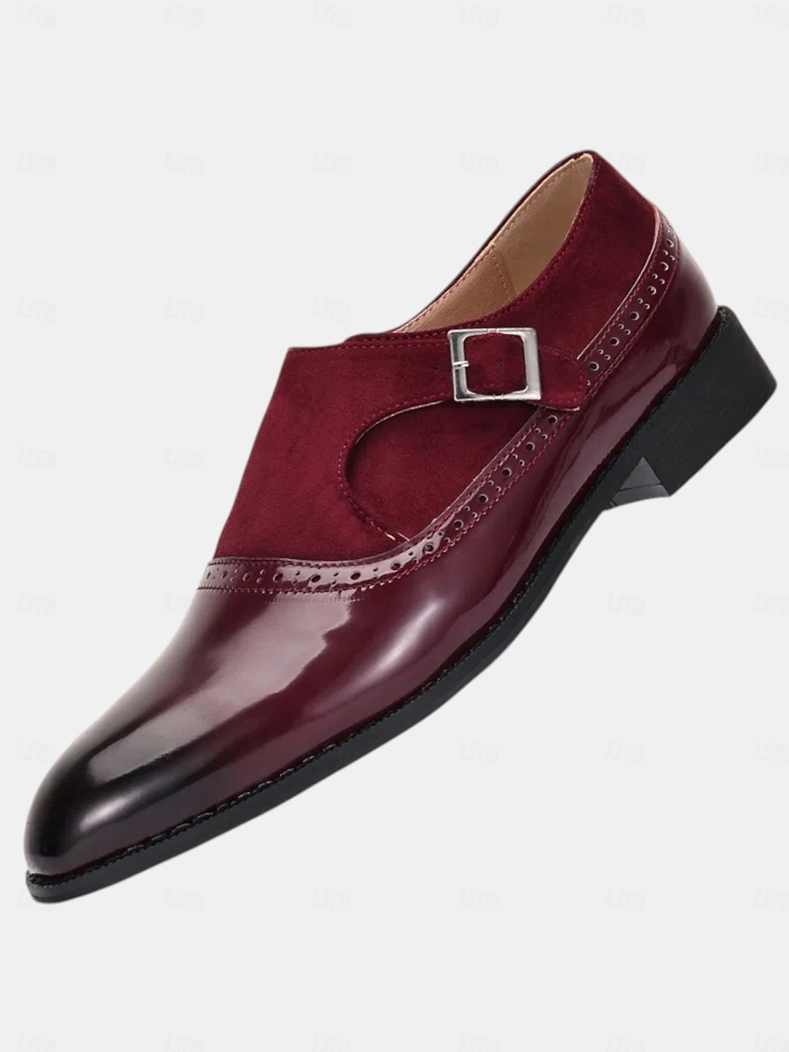 2026年 バックル付きメンズバーガンディパテントレザーモンクシューズ - フォーマルなイベントに最適なエレガントなプロムシューズ  コレクション – $54.99 –P1
