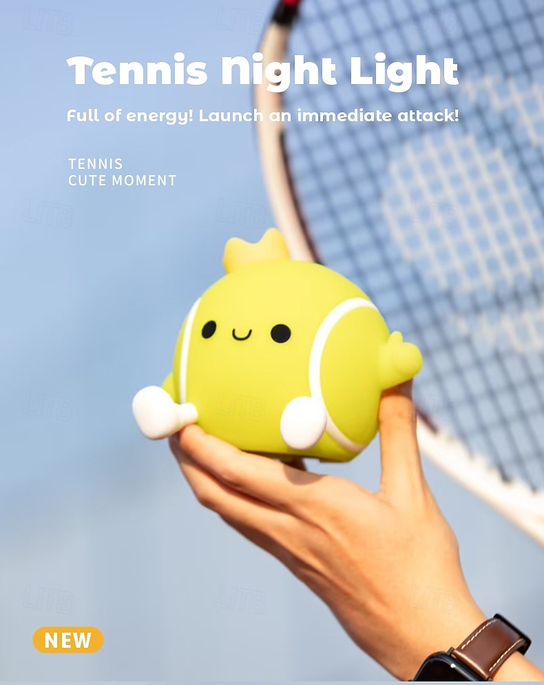 Tennis Silicone Tap Night Light, Soft LED Bedside Lamp with Touch Control, 2 Dimmable Levels, Eye-Caring Glow, Rechargeable Night Lamp for Kids Bedroom, Cute Gift for Tennis Lovers 2026 - $25.99 –P10