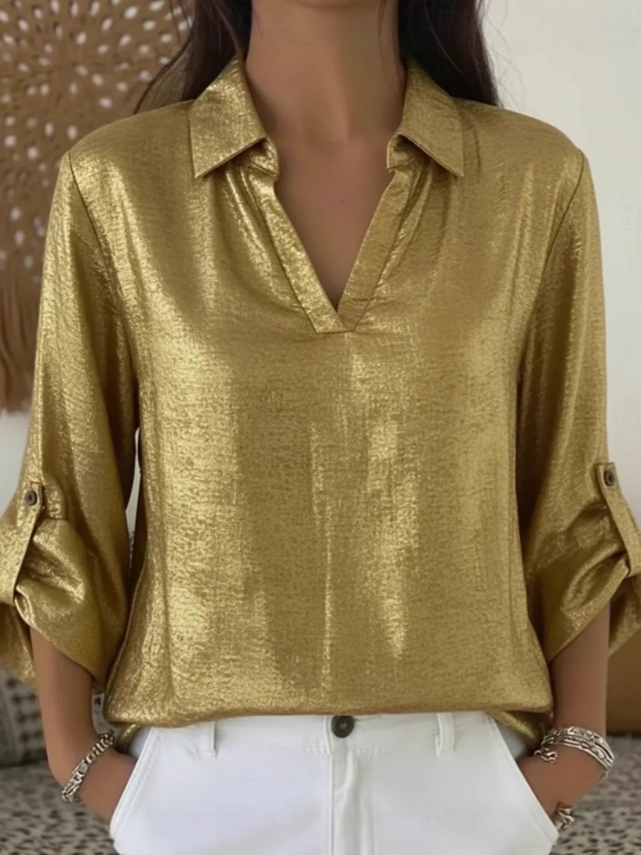 Damskie Koszula Codzienna koszula Równina Zabytkowe Elegancki Klasyczny Długi rękaw W serek Zwykłe topy Codzienny Święto Wyjściowe Czarny Biały Czerwony Złoty Wiosna Jesień 2026 - $29.99 –P1