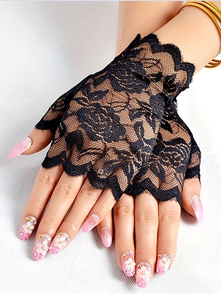 Luvas femininas de renda, confeccionadas em renda de poliéster, disponíveis em diversas cores, perfeitas para casamentos, festas e ocasiões especiais. de 2026 por CLP $7717 –P5