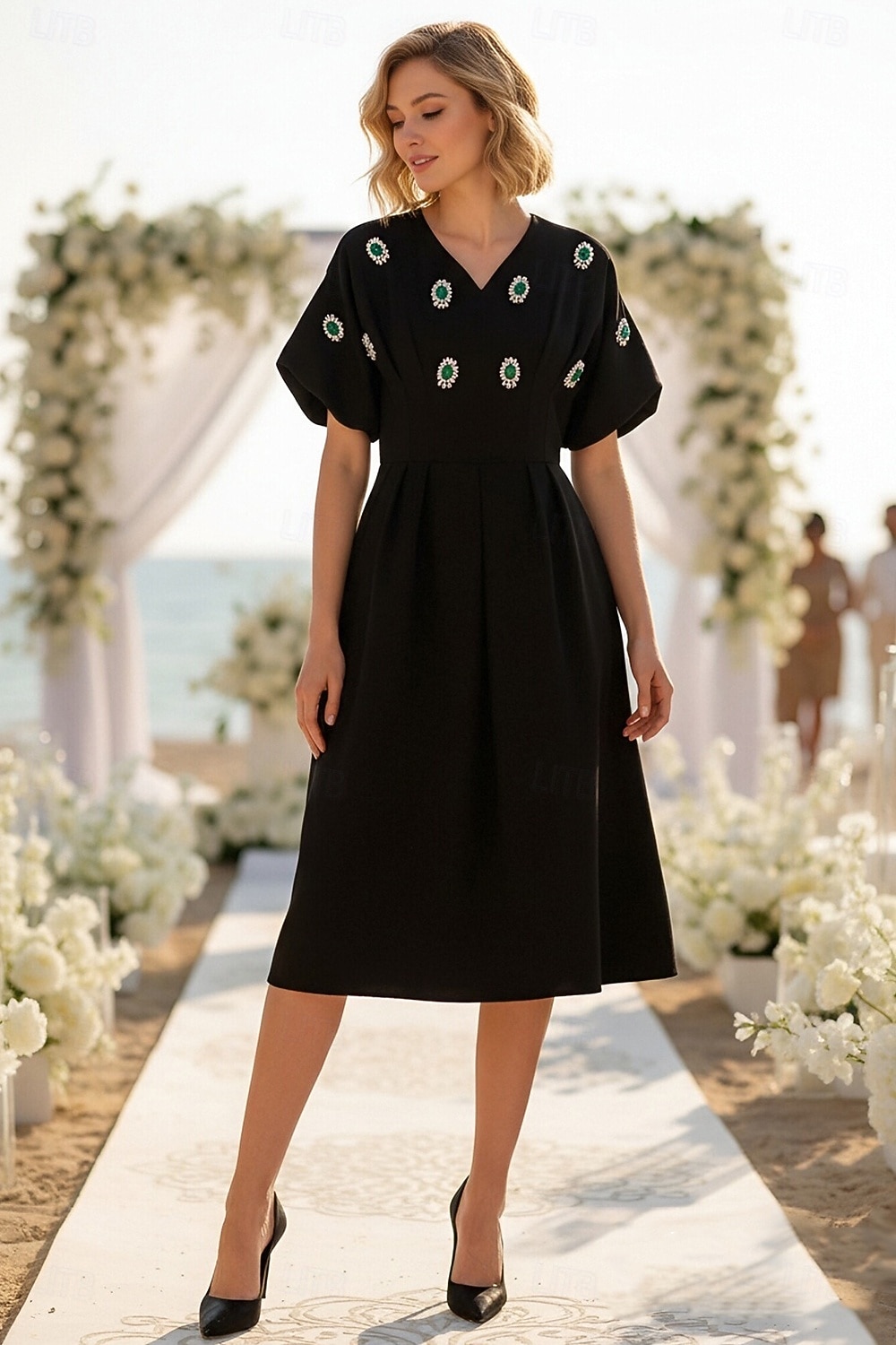 A-Line Tea Length Party Dress Cocktail Dress Wedding Guest Dress Wedding Guest Dresses Elegant Vintage Daily Short Sleeve V Neck Wedding Church with Pleats 2026 - $114.99 –P1
