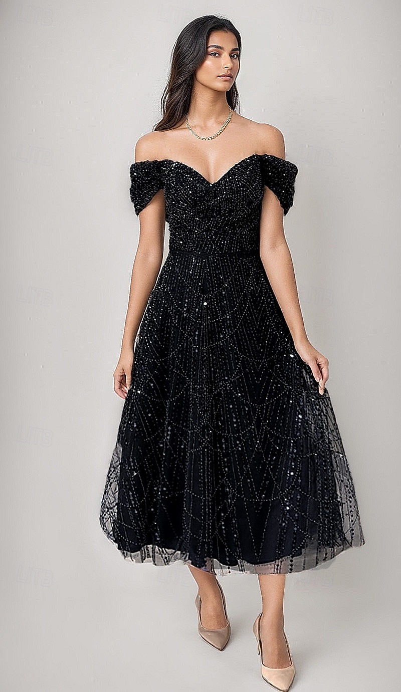 A-Line Tea Length Beaded Eembroidered Formal Dresses Mother of the Bride Dress Cocktail Dresses Party Dresses Wedding Guest Dresses Elegant Glittering Embellished Sleeveless Off Shoulder Formal 2026 - $197.99 –P6